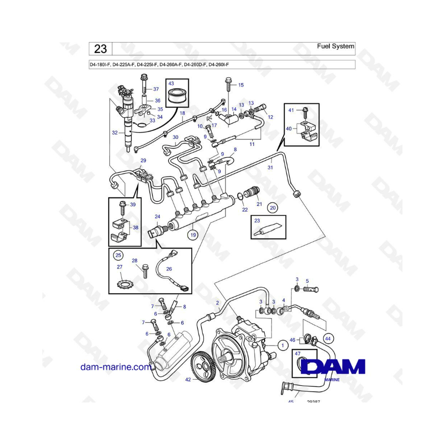 Volvo Penta D4-180I-F, D4-225A-F, D4-225I-F, D4-260A-F, D4-260D-F, D4-260I-F - Fuel system