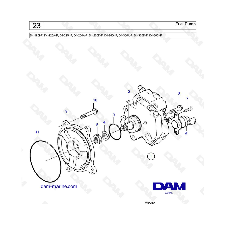 Volvo Penta D4-180I-F, D4-225A-F, D4-225I-F, D4-260A-F, D4-260D-F, D4-260I-F, D4-300A-F, D4-300D-F, D4-300I-F - Bomba de combust