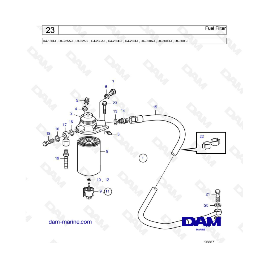 Volvo Penta D4-180I-F, D4-225A-F, D4-225I-F, D4-260A-F, D4-260D-F, D4-260I-F, D4-300A-F, D4-300D-F, D4-300I-F - Filtro de combus