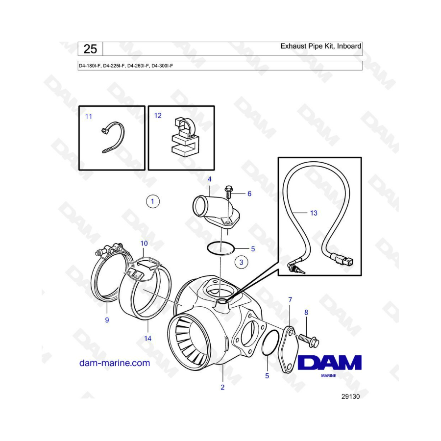 Volvo Penta D4-180I-F, D4-225I-F, D4-260I-F, D4-300I-F - Exhaust pipe kit inboard