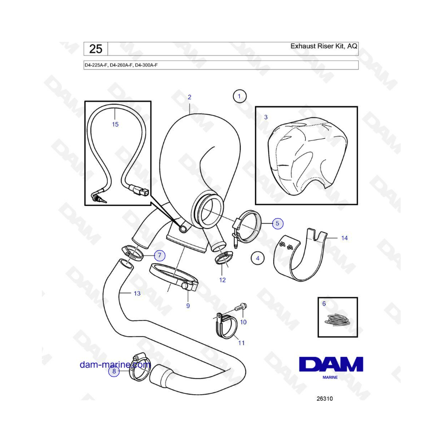 Volvo Penta D4-225A-F, D4-260A-F, D4-300A-F - Exhaust riser kit, AQ