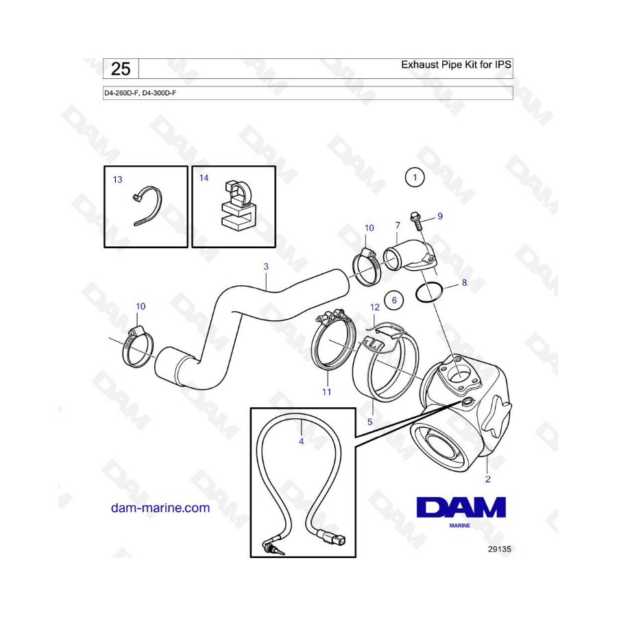 Volvo Penta D4-260D-F, D4-300D-F - Exhaust pipe kit for ips