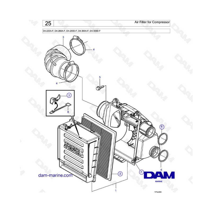 Volvo Penta D4-225A-F, D4-260A-F, D4-260D-F, D4-300A-F, D4-300D-F - Air filter for compressor