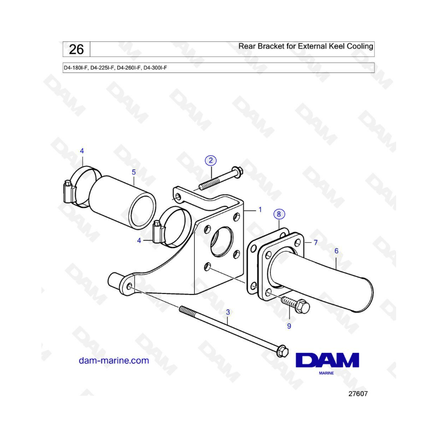 Volvo Penta D4-180I-F, D4-225I-F, D4-260I-F, D4-300I-F - Rear bracket for external keel cooling