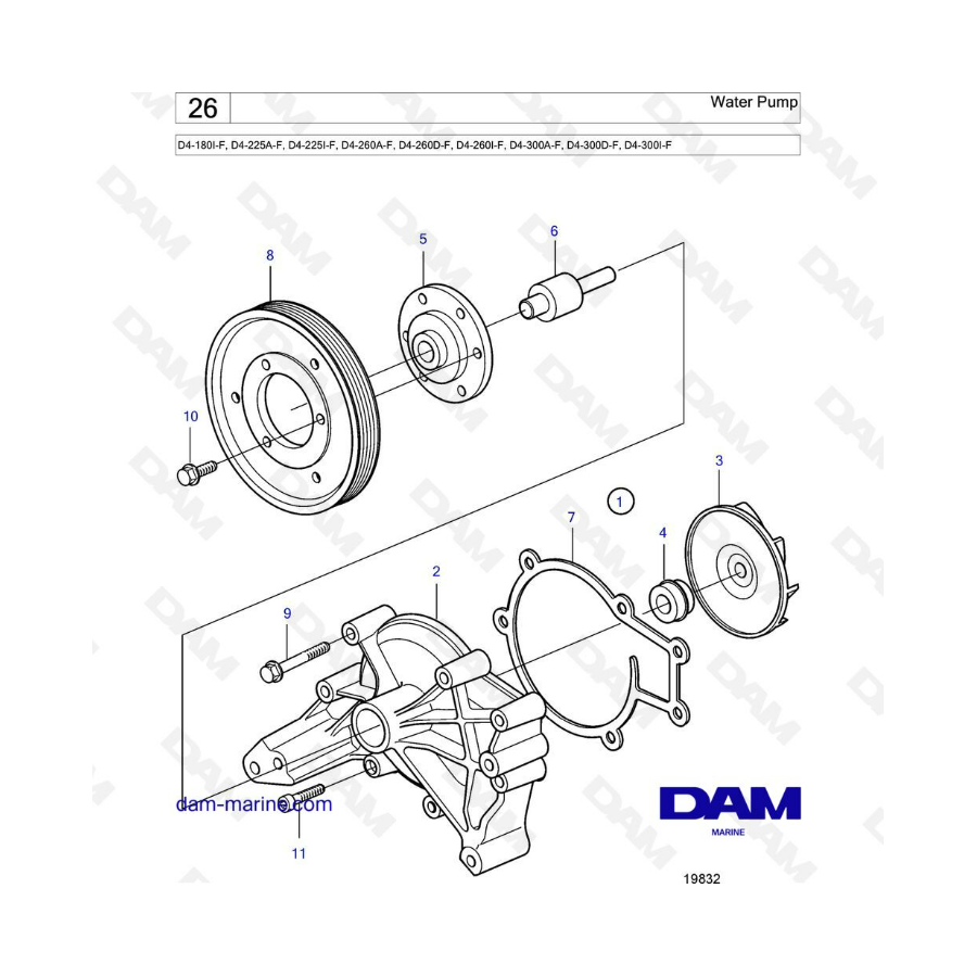 Volvo Penta D4-180 / D4-225 / D4-260 / D4-300 - Bomba de agua