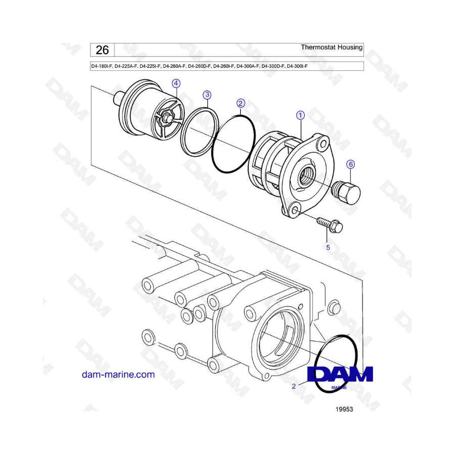 Volvo Penta D4-180 / D4-225 / D4-260 / D4-280 - Caja del termostato