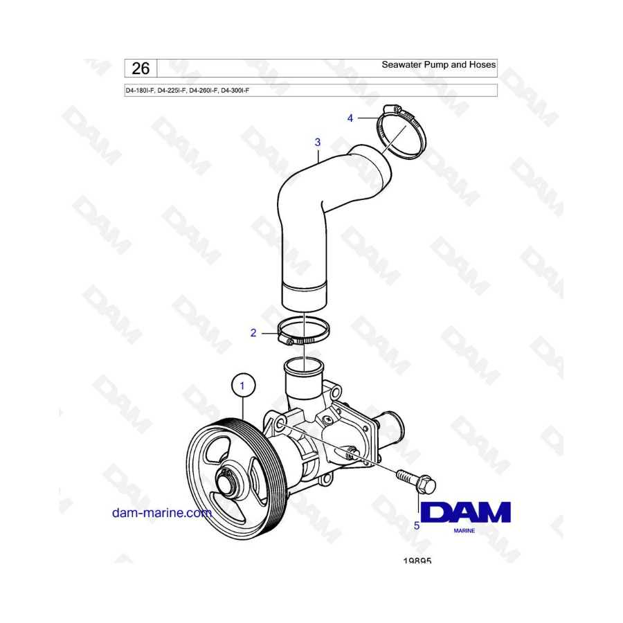 Volvo Penta D4-180I-F, D4-225I-F, D4-260I-F, D4-300I-F - Bomba de agua de mar y mangueras