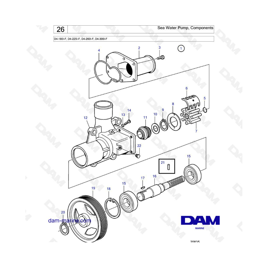 Volvo Penta D4-180I-F, D4-225I-F, D4-260I-F, D4-300I-F - Componentes para bombas de agua de mar