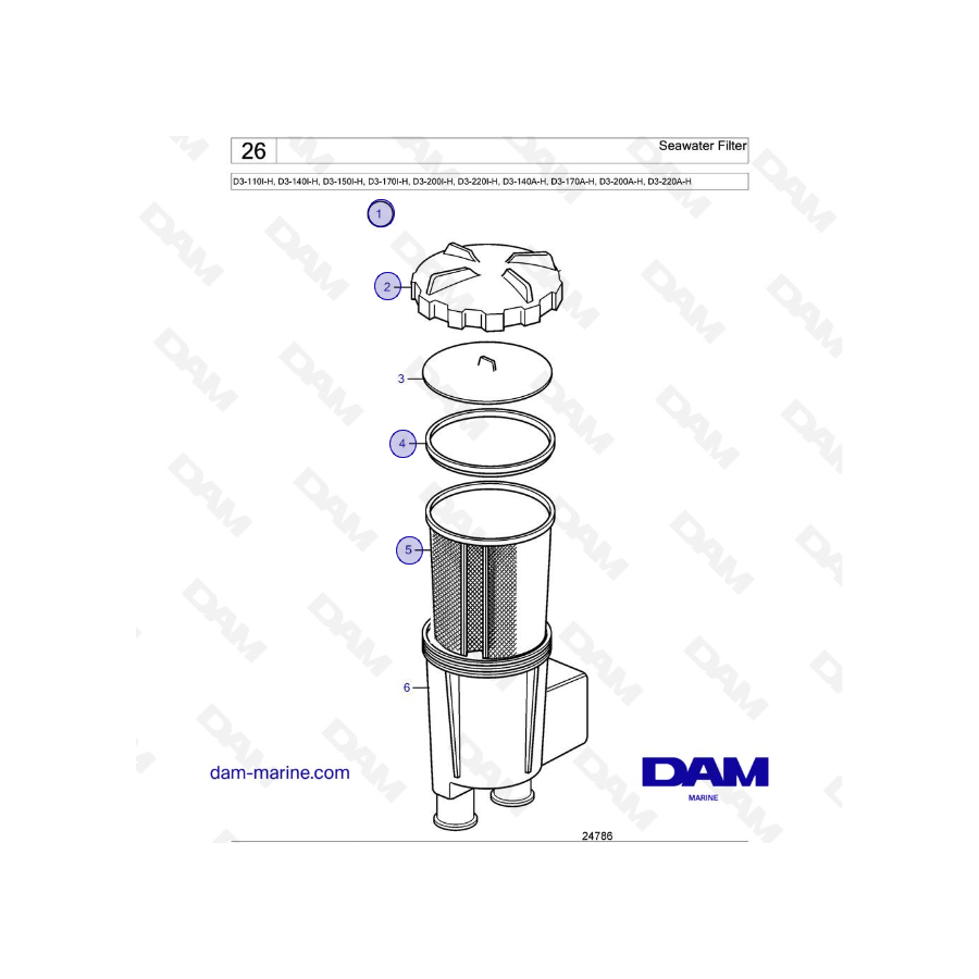 Volvo Penta D3-110I-H / D3-140I-H / D3-150I-H / D3-170I-H / D3-200I-H / D3-220I-H / D3-140A-H / D3-170A-H - Filtro de agua de ma