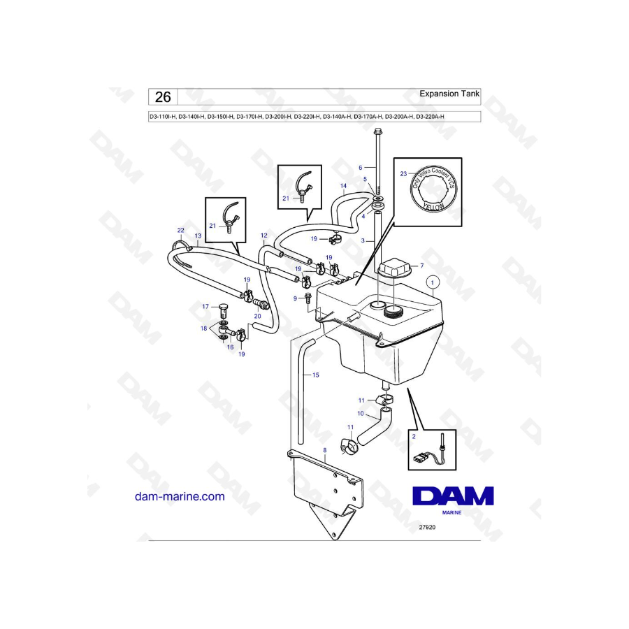 Volvo Penta D3-110I-H / D3-140I-H / D3-150I-H / D3-170I-H / D3-200I-H / D3-220I-H / D3-140A-H / D3-170A-H - Expansion Tank