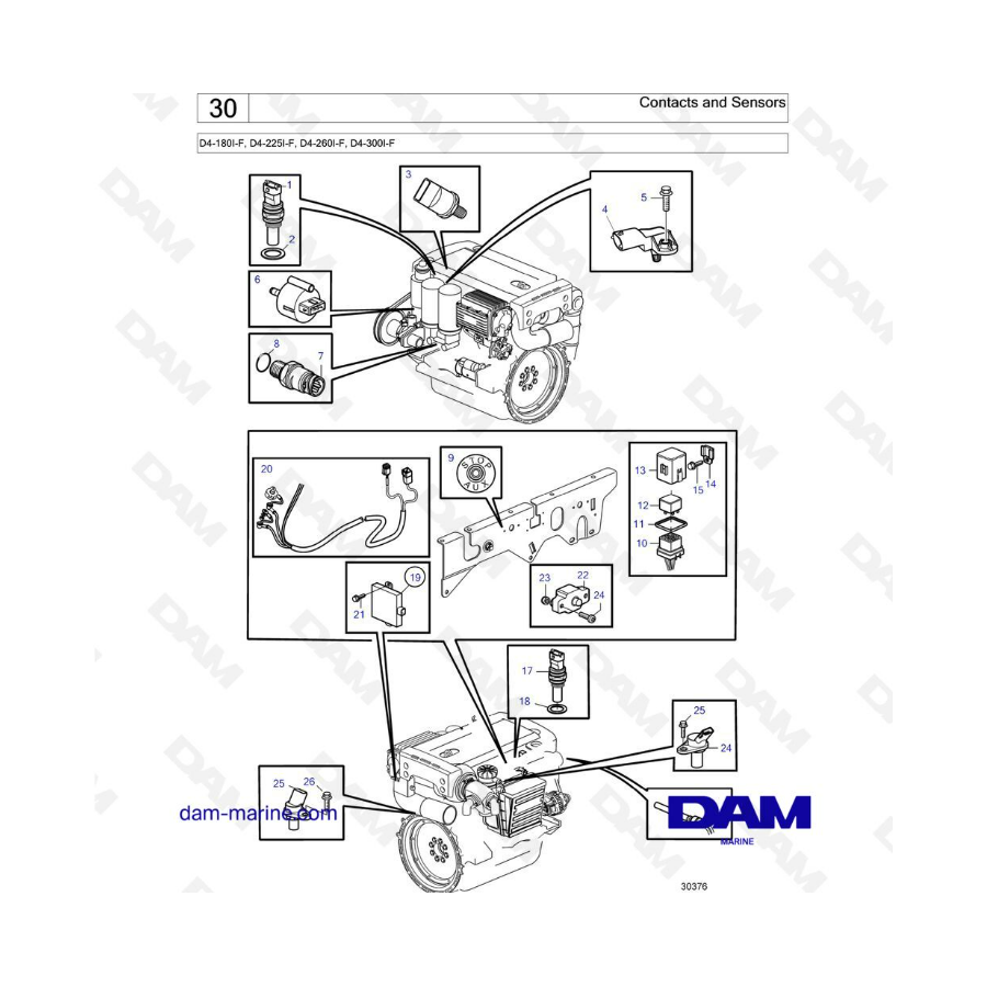 Volvo Penta D4-180I-F, D4-225I-F, D4-260I-F, D4-300I-F - Contactos y sensores