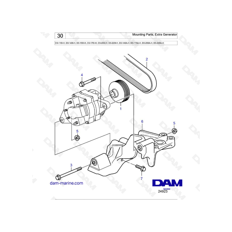 Volvo Penta D3-110I-H / D3-140I-H / D3-150I-H / D3-170I-H / D3-200I-H / D3-220I-H / D3-140A-H - Mounting Parts, Extra