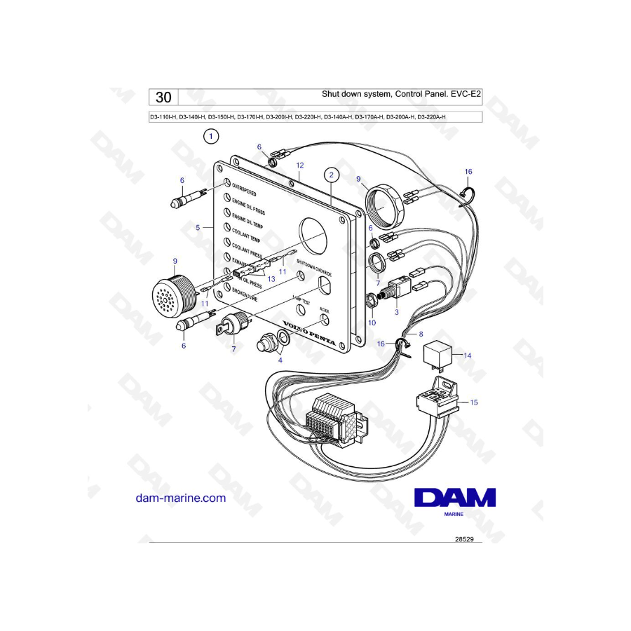 Volvo Penta D3-110I-H / D3-140I-H / D3-150I-H / D3-170I-H / D3-200I-H / D3-220I-H / D3-140A-H - Sistema de apagado, Control