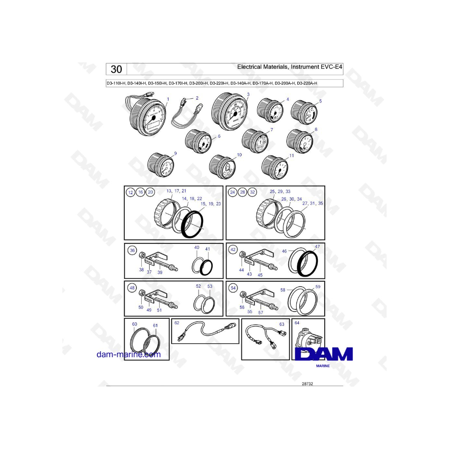 Volvo Penta D3-110I-H / D3-140I-H / D3-150I-H / D3-170I-H / D3-200I-H / D3-220I-H / D3-140A-H - Electrical Metarials, Ins