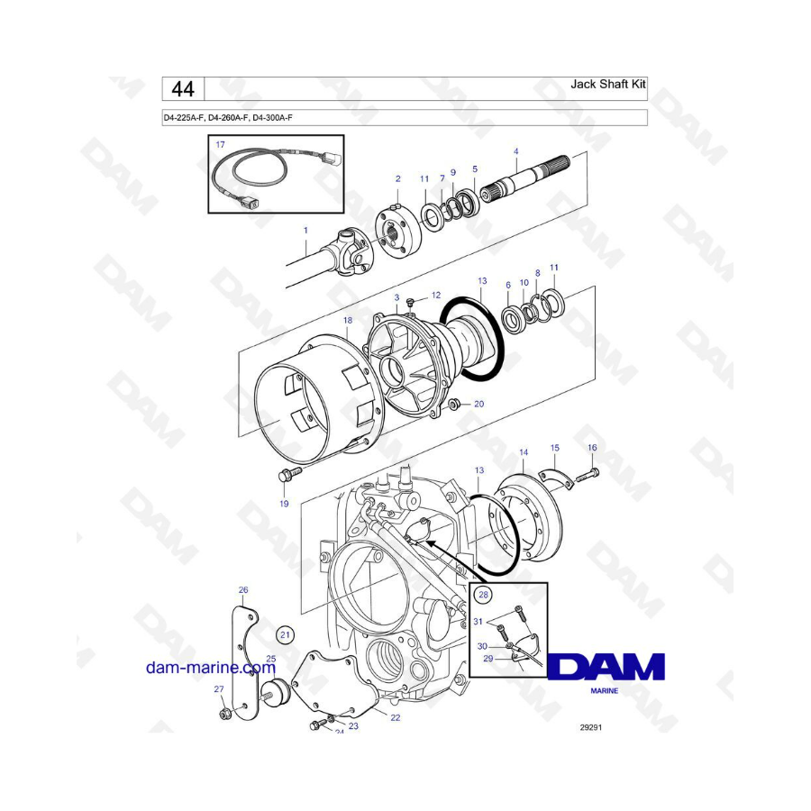 Volvo Penta D4-225A-F, D4-260A-F, D4-300A-F - Jack shaft kit