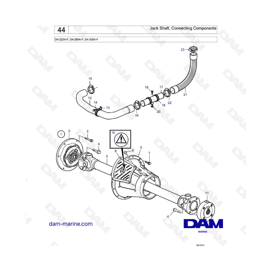 Volvo Penta D4-225A-F, D4-260A-F, D4-300A-F - Jack Shaft, componentes de conexión