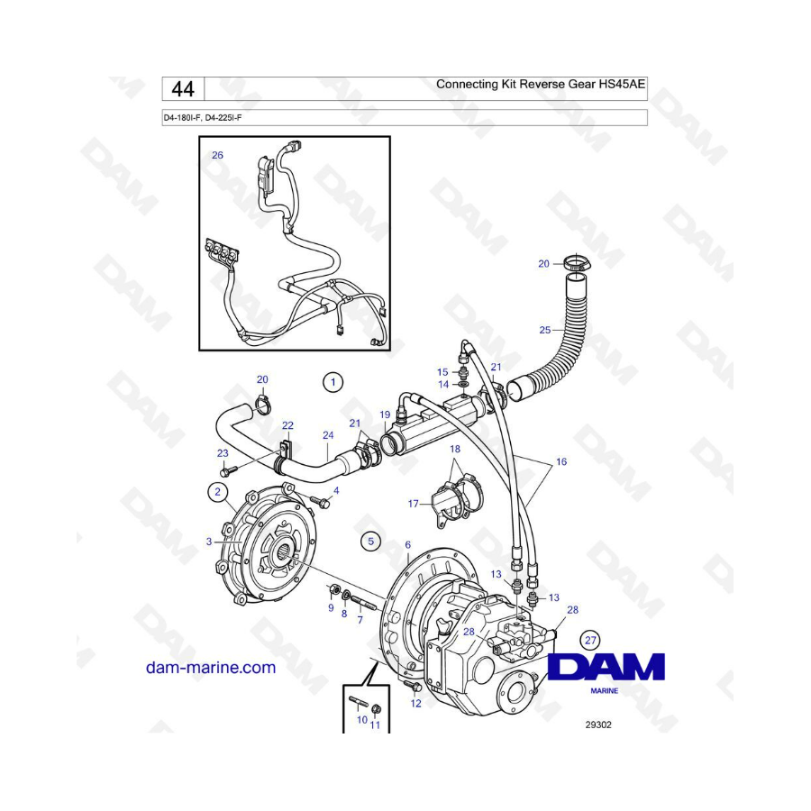 Volvo Penta D4-180I-F, D4-225I-F - Kit de conexión marcha atrás HS45AE