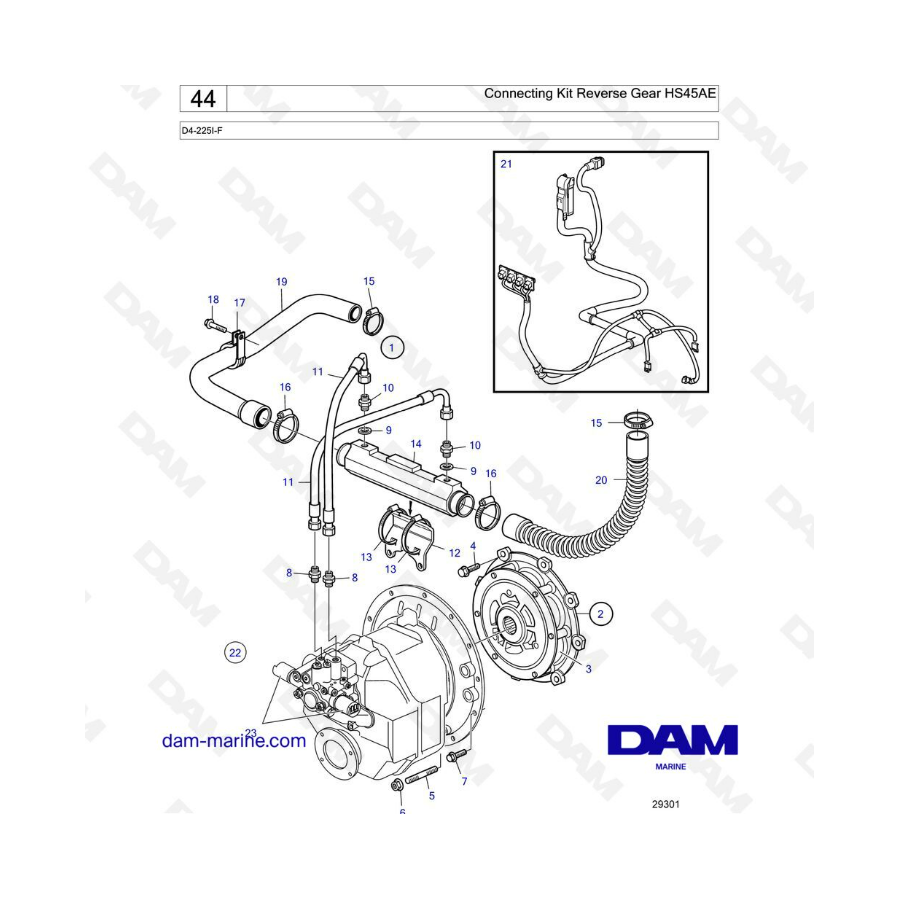 Volvo Penta D4-180I-F / D4-225I-F / D4-260I-F / D4-300I-F - Connecting kit for borg warner sae4 & sae7