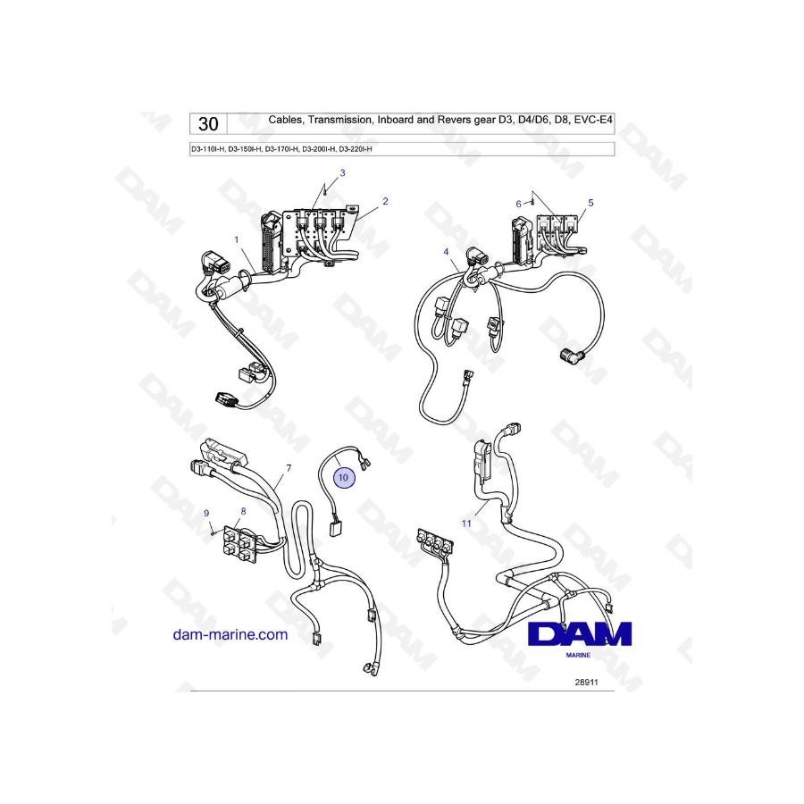 Volvo Penta D3-110I-H / D3-140I-H / D3-150I-H / D3-170I-H / D3-200I-H / D3-220I-H - Cables, Transmisión, Intraborda y