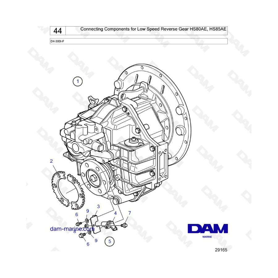 Volvo Penta D4-300I-F - Componentes de conexión para marcha atrás de baja velocidad HS80AE, HS85AE