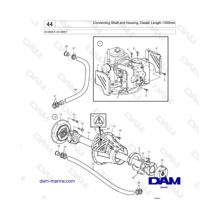 Volvo Penta D4-260D-F / D4-300D-F - Eje de conexión y carcasa, diésel, longitud 335 mm