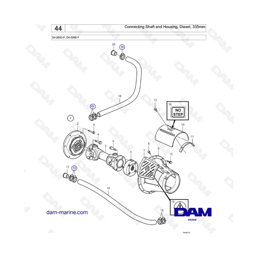 Volvo Penta D4-260D-F / D4-300D-F - Eje de conexión y carcasa, diésel, 335 mm