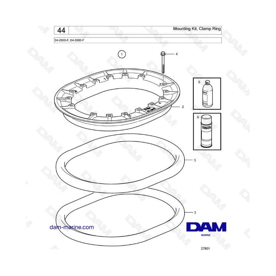 Volvo Penta D4-260D-F / D4-300D-F - Kit de montaje, anillo de sujeción