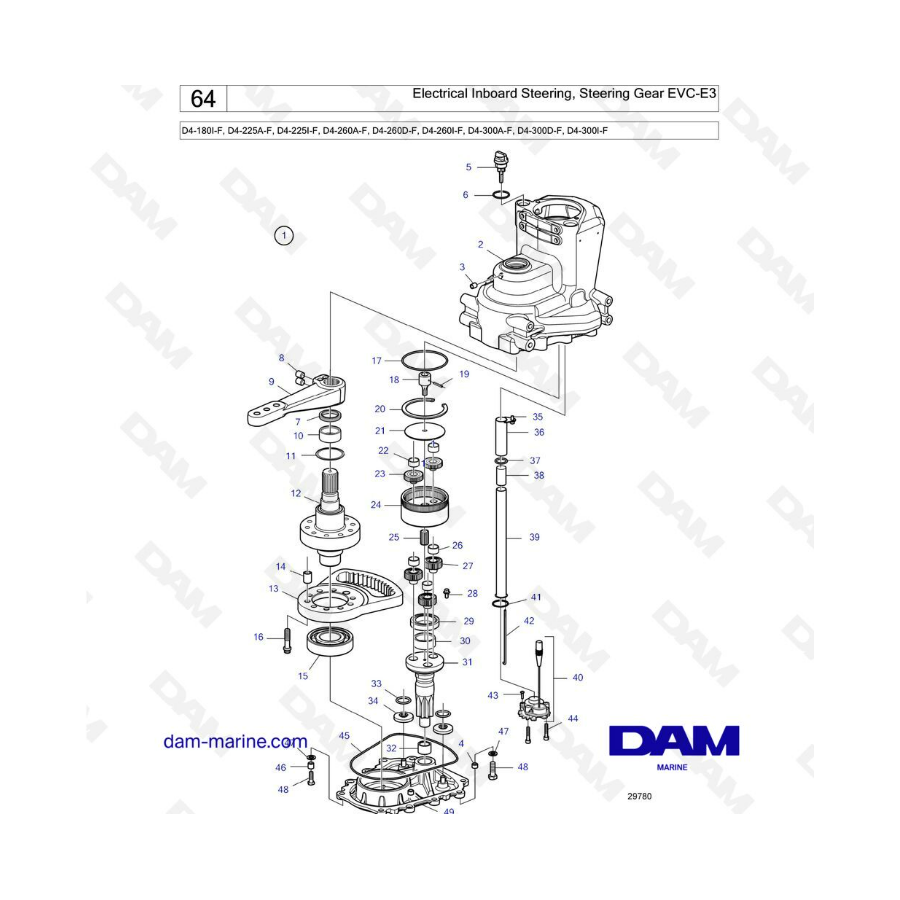 Volvo Penta D4-180 / D4-225 / D4-260 / D4-300 - Dirección interior eléctrica, mecanismo de dirección EVC-E3