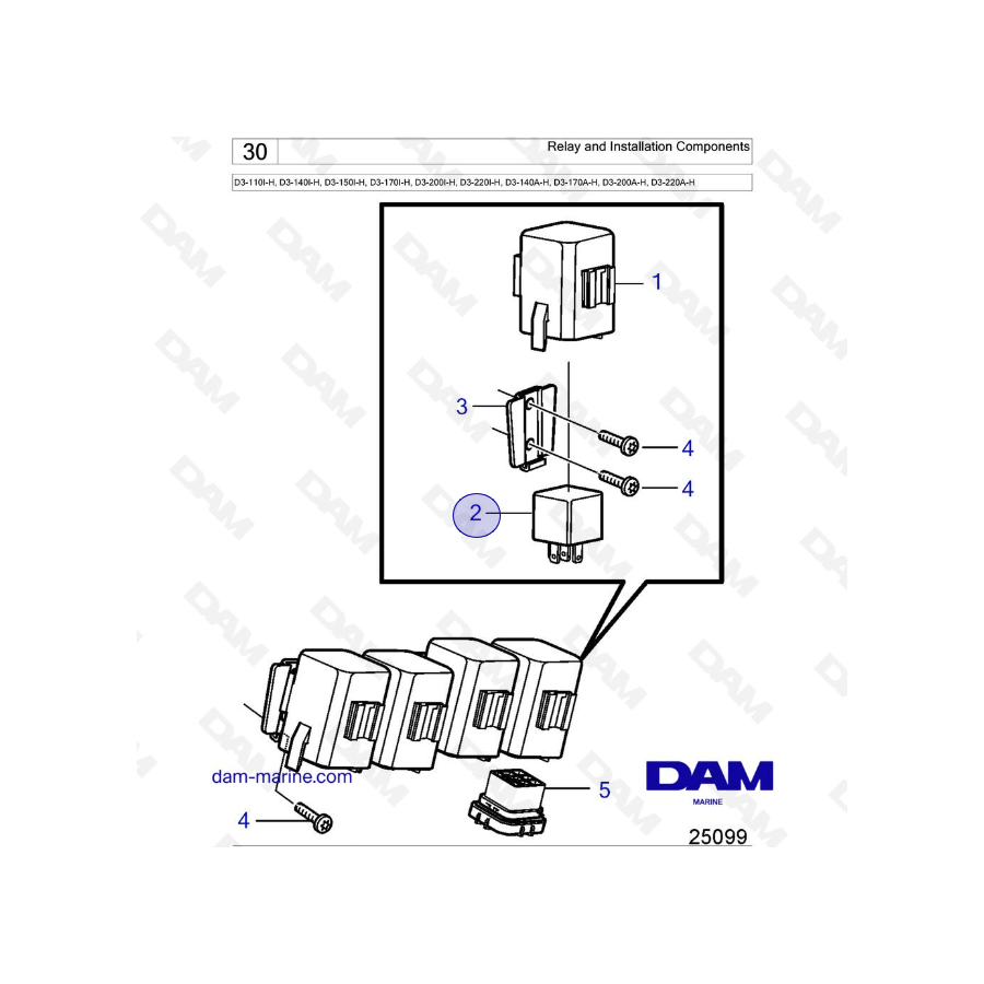 Volvo Penta D3-110I-H / D3-140I-H / D3-150I-H / D3-170I-H / D3-200I-H / D3-220I-H / D3-140A-H - Comp. de instalación y relé