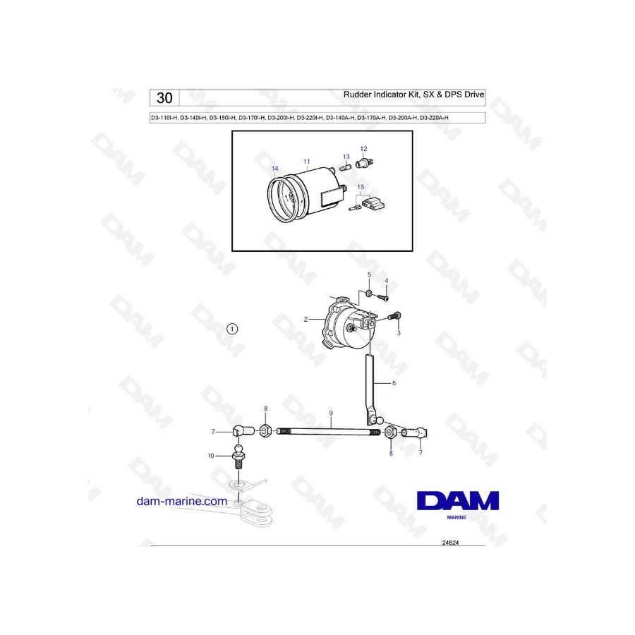 Volvo Penta D3-110I-H / D3-140I-H / D3-150I-H / D3-170I-H / D3-200I-H / D3-220I-H / D3-140A-H - Kit indicador de timón