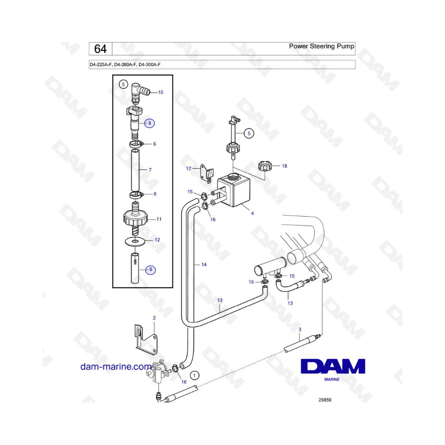 Volvo Penta D4-225A-F / D4-260A-F / D4-300A-F - Bomba de dirección asistida