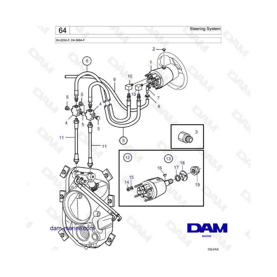 Volvo Penta D4-225A-F / D4-300A-F - Sistema de dirección