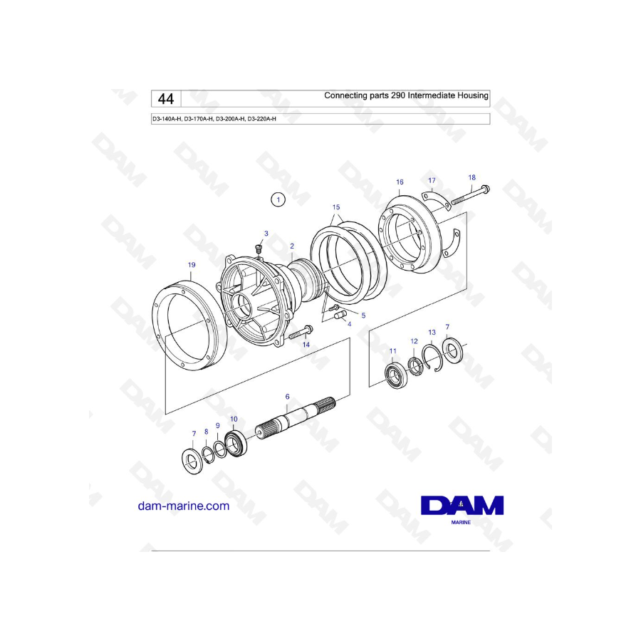 Volvo Penta D3-140A-H / D3-170A-H / D3-200A-H / D3-220A-H - Connecting parts 290