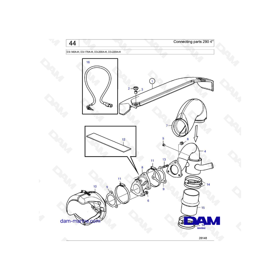 Volvo Penta D3-140A-H / D3-170A-H / D3-200A-H / D3-220A-H - Connecting parts 290 4