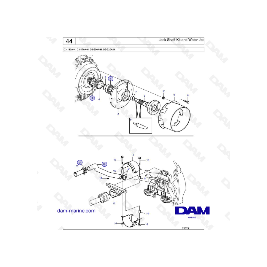 Volvo Penta D3-140A-H / D3-170A-H / D3-200A-H / D3-220A-H - Jack Shaft Kit and