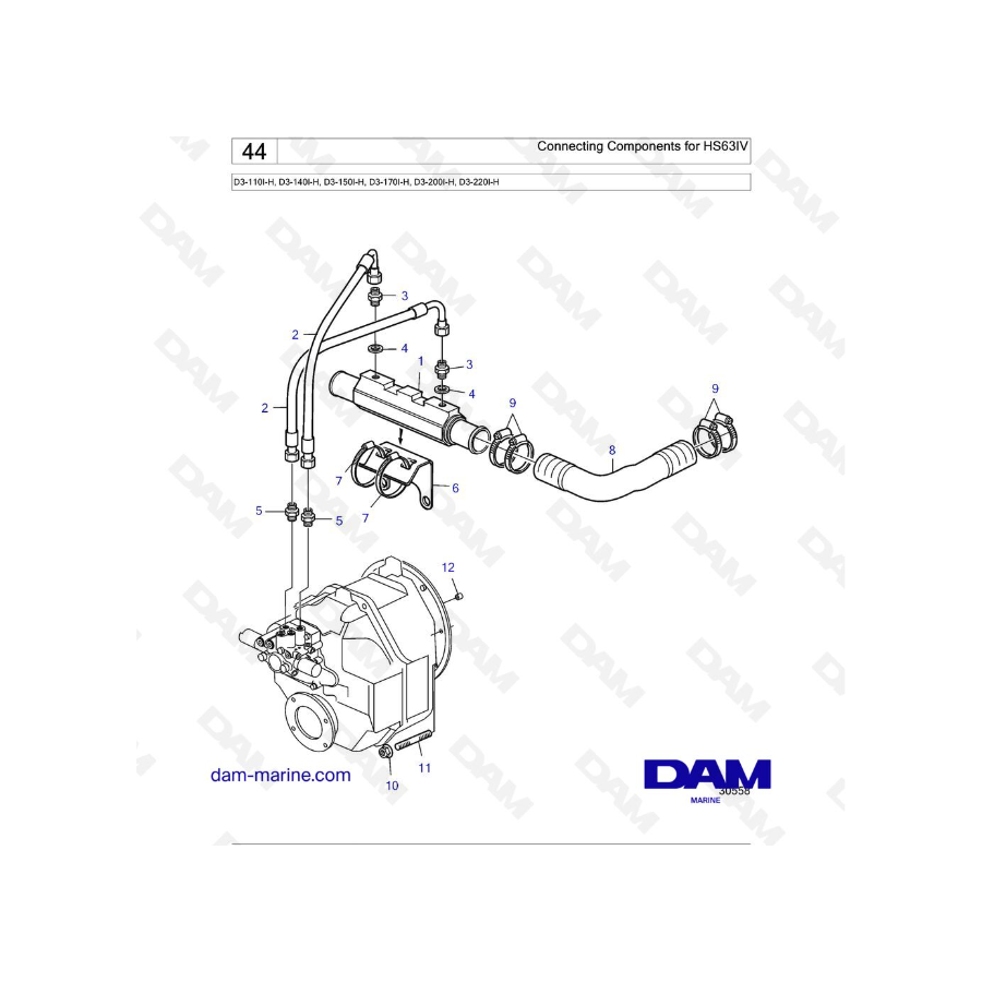 Volvo Penta D3-110I-H / D3-140I-H / D3-150I-H / D3-170I-H / D3-200I-H / D3-220I-H - Componentes de conexión para