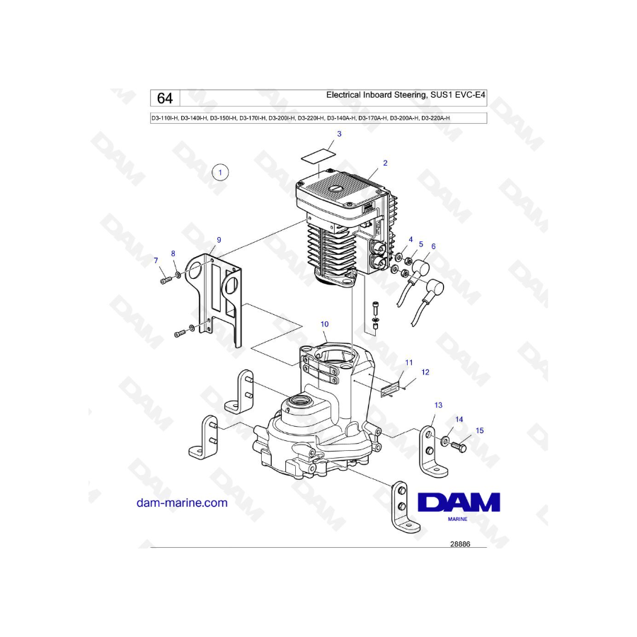 Volvo Penta D3-110I-H / D3-140I-H / D3-150I-H / D3-170I-H / D3-200I-H / D3-220I-H / D3-140A-H - Dirección interna eléctrica