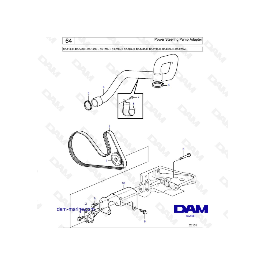 Volvo Penta D3-110I-H / D3-140I-H / D3-150I-H / D3-170I-H / D3-200I-H / D3-220I-H / D3-140A-H - Bomba de dirección asistida