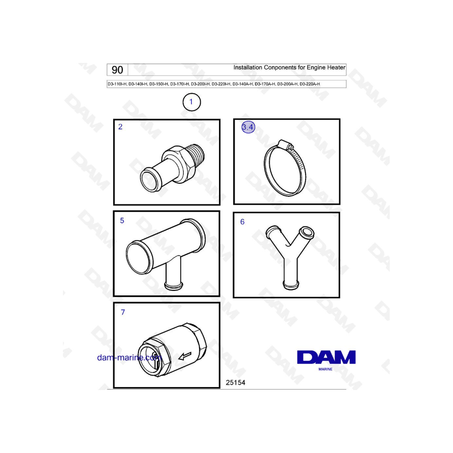 Volvo Penta D3-110I-H / D3-140I-H / D3-150I-H / D3-170I-H / D3-200I-H / D3-220I-H / D3-140A-H - Componentes de instalación