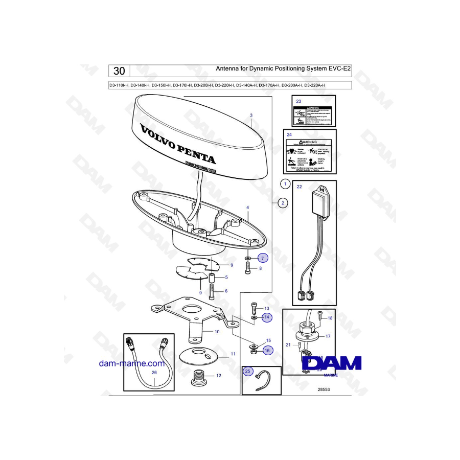 Volvo Penta D3-110I-H / D3-140I-H / D3-150I-H / D3-170I-H / D3-200I-H / D3-220I-H / D3-140A-H - Antena para Dynamic