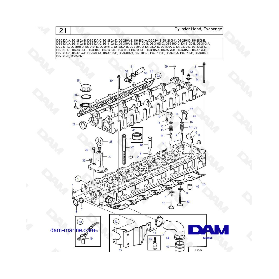 Volvo Penta D6-280 / D6-310 / D6-330 / D6-350 / D6-370 - Culata, intercambiador