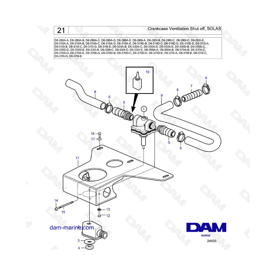 Volvo Penta D6-280 / D6-310 / D6-330 / D6-350 / D6-370 - Crankcase ventilation shut off, solas 