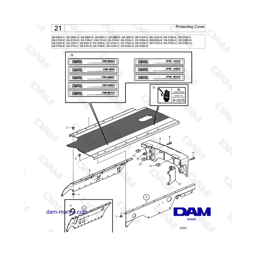 Volvo Penta D6-280 / D6-310 / D6-330 / D6-350A-A / D6-370 - Cubierta protectora