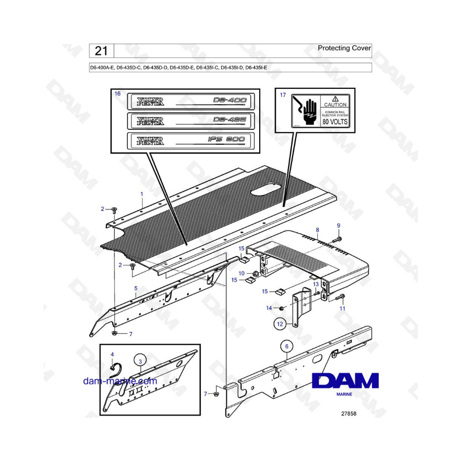 Volvo Penta D6-400A-E, D6-435D-C, D6-435D-D, D6-435D-E, D6-435I-C, D6-435I-D, D6-435I-E - Cubierta protectora