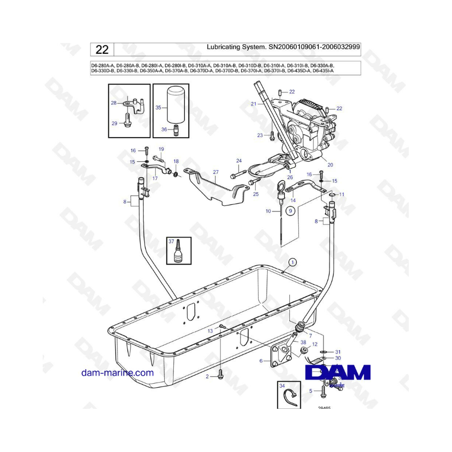 Volvo Penta D6-280 / D6-310 / D6-330 / D6-350 / D6-370 - Lubricating system SN20060109061