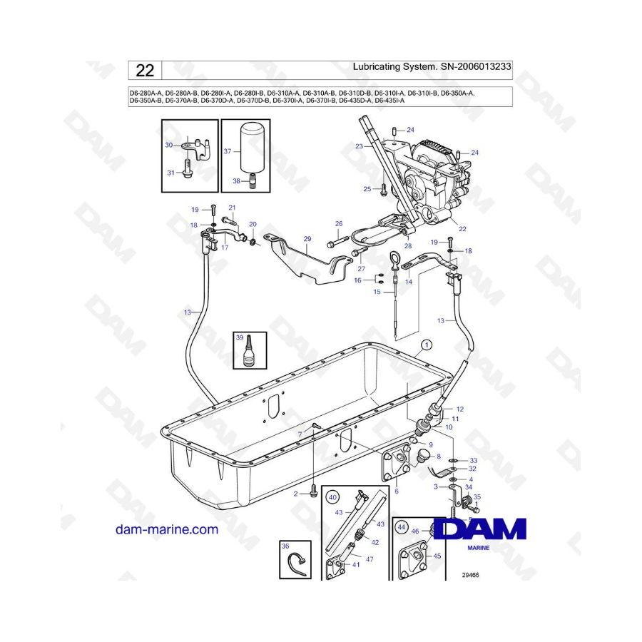 Volvo Penta D6-280 / D6-310 / D6-350 / D6-370 - Lubricating system SN-2006013233