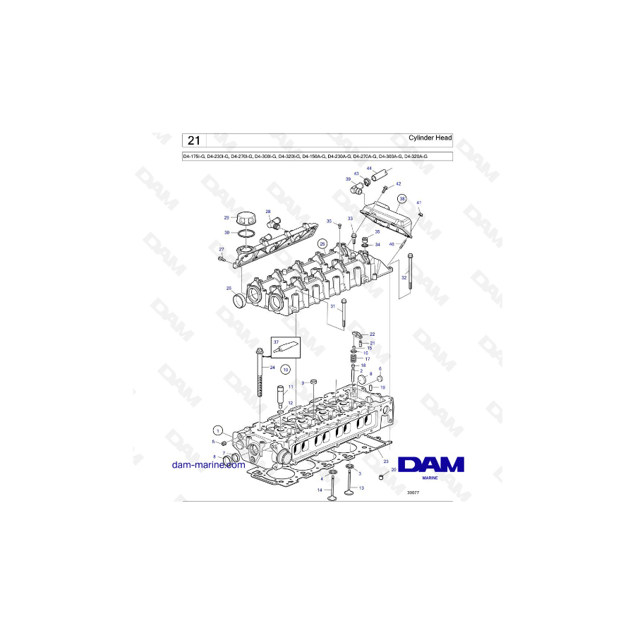 Volvo Penta D4-175I-G / D4-230I-G / D4-270I-G / D4-300I-G / D4-320I-G / D4-150A-G / D4-230A-G / D4-270A-G - Cabeza de cilindro