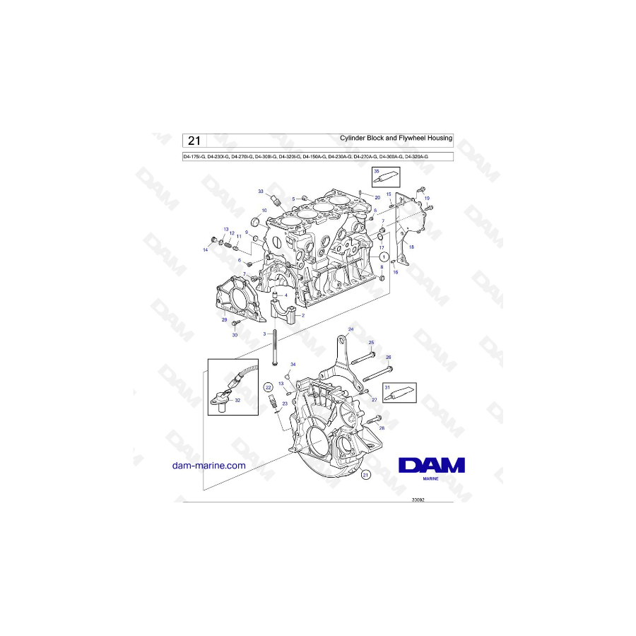 Volvo Penta D4-175I-G / D4-230I-G / D4-270I-G / D4-300I-G / D4-320I-G / D4-150A-G / D4-230A-G / D4-270A-G - Bloque de cilindros 