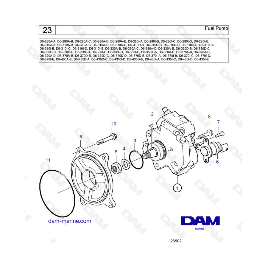 Volvo Penta D6-280 / D6-310 / D6-330 / D6-350 / D6-370 / D6-436 - Bomba de combustible