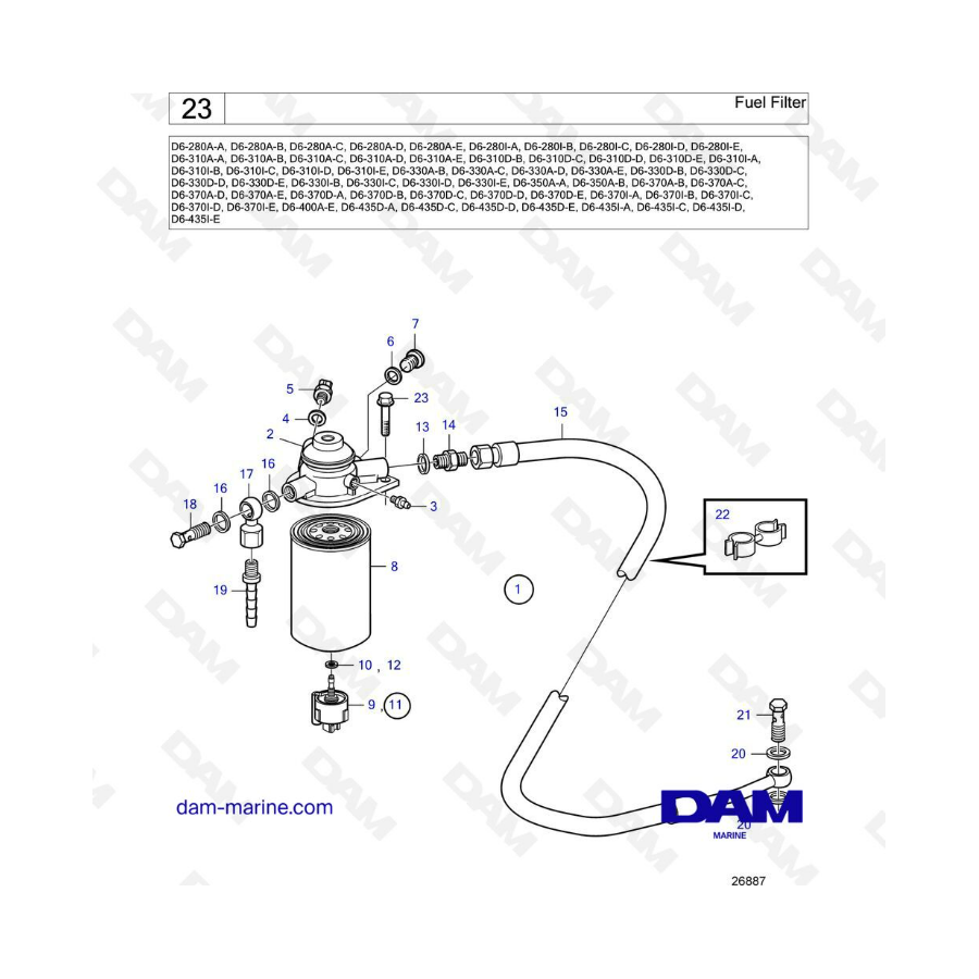 Volvo Penta D6-280 / D6-310 / D6-330 / D6-350 / D6-370 / D6-400 / D6-435 - Filtro de combustible